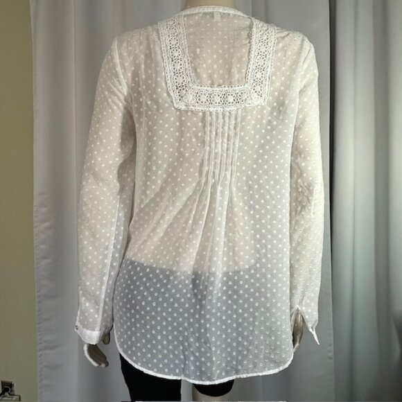 Anthropologie Daniel Rainn White Polka Dot Lace Peasant Blouse Women's Size M - Picture 3 of 7